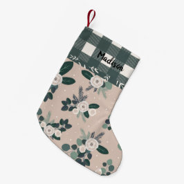 Buffalo Check Gingham Name Hunter Green Floral Kleine Kerstsok