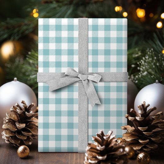 Buffalo Check gingham patroon dusty turquoise Cadeaupapier