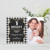 Buffalo Check Kerst Fotokaart Kaart (Staand voorkant)