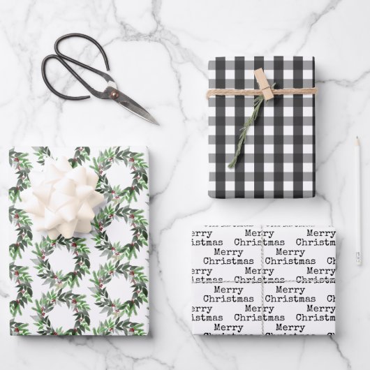 Buffalo Check Kerstkrans Typewriter Tekst Kerstmis Inpakpapier Vel (Voorkant)