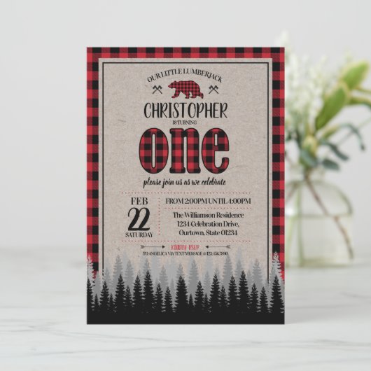 Buffalo Check Lumberjack Boy 1st Birthday Kaart (Staand voorkant)