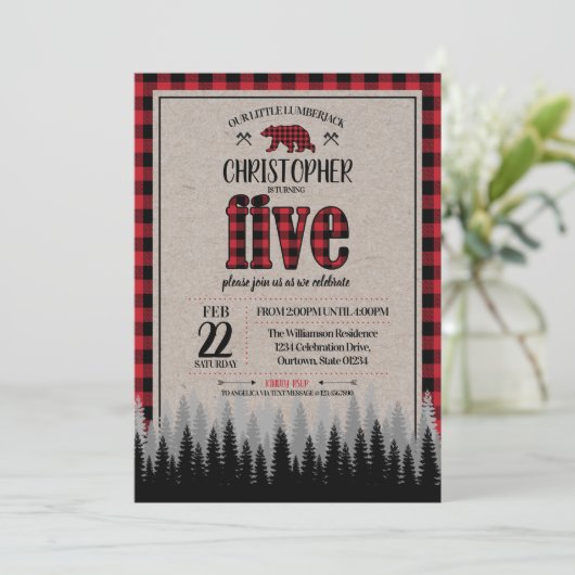 Buffalo Check Lumberjack Boy 5th Birthday Kaart (Staand voorkant)