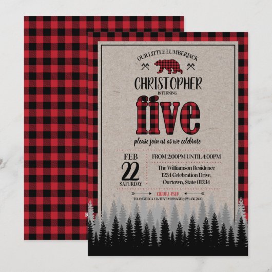Buffalo Check Lumberjack Boy 5th Birthday Kaart (Voorkant / Achterkant)