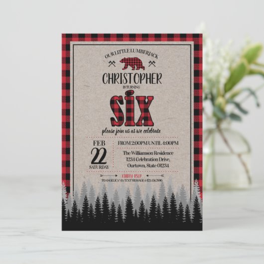 Buffalo Check Lumberjack Boy 6th Birthday Kaart (Staand voorkant)
