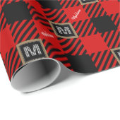 Buffalo Check Monogram & naam Zwart Rood Wit Cadeaupapier (Rol Hoek)