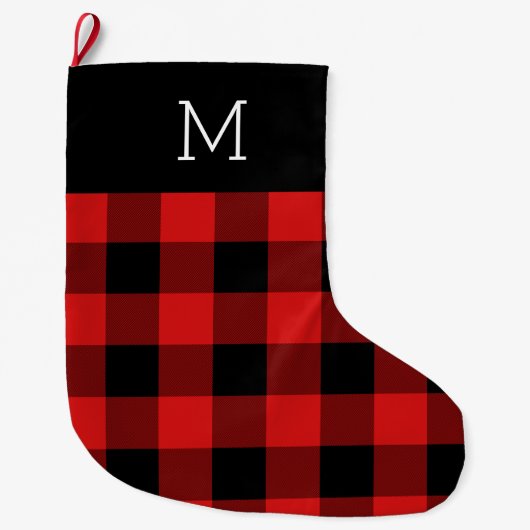 Buffalo Check Monogrammed Christmas Stocking Grote Kerstsok (Voorkant)