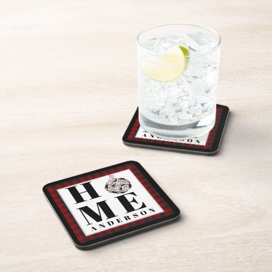 Buffalo check ornament "Home" gepersonaliseerd Bier Onderzetter (Rechterzijde)