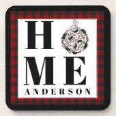 Buffalo check ornament "Home" gepersonaliseerd Bier Onderzetter (Voorkant)