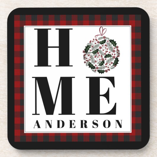Buffalo check ornament "Home" gepersonaliseerd Bier Onderzetter (Voorkant)