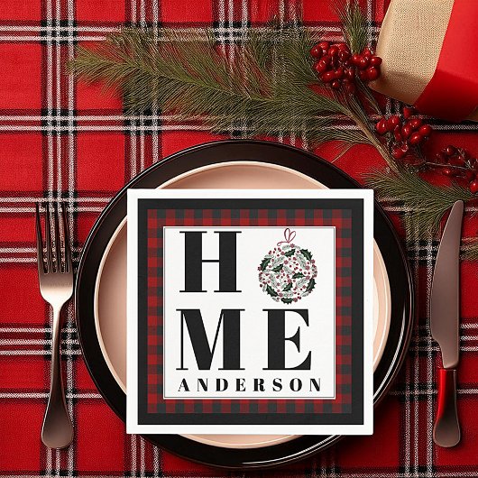 Buffalo check ornament "Home" gepersonaliseerd Servet
