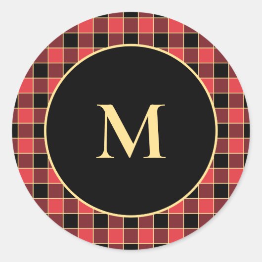 Buffalo Check Pattern Monogram Aangepaste kleuren  Ronde Sticker (Voorkant)