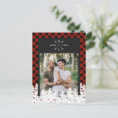 Buffalo Check Pijl Monogram Foto De datum opslaan Aankondigingskaart (Staand voorkant)