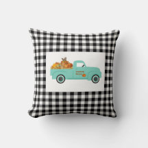 Buffalo Check Pillow met Blue Pumpkin Truck