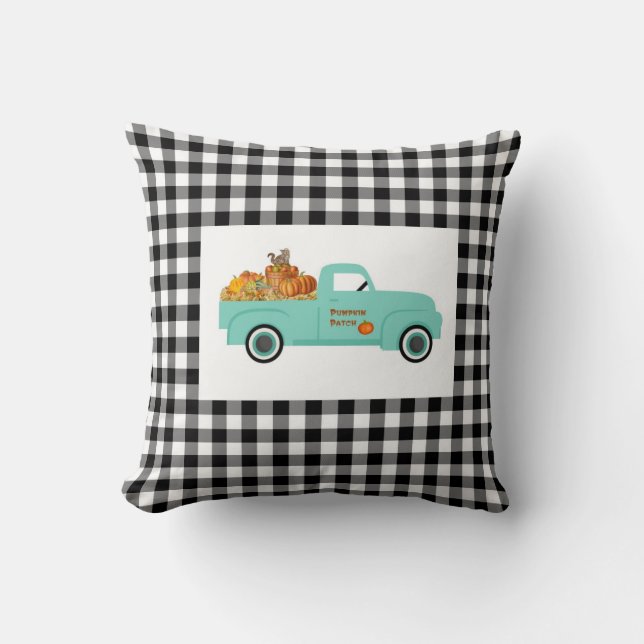 Buffalo Check Pillow met Blue Pumpkin Truck Kussen (Voorkant)