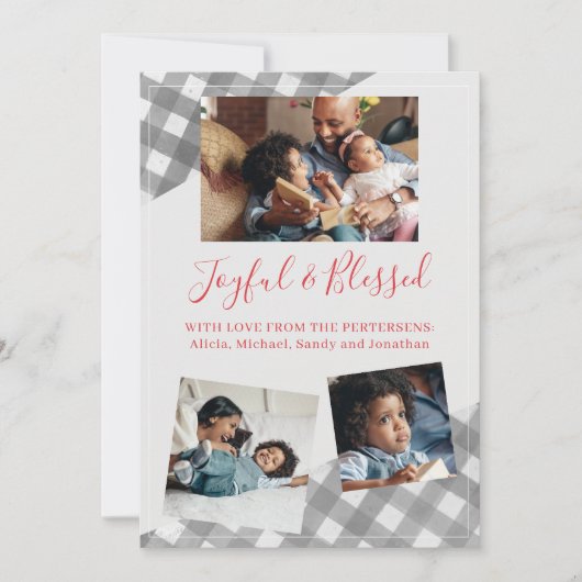 Buffalo check plaid 3 foto collage vreugdevolle fa feestdagenkaart (Voorkant)