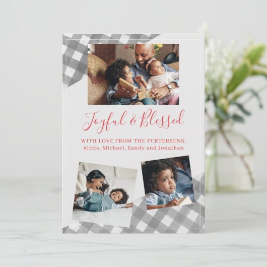 Buffalo check plaid 3 foto collage vreugdevolle fa feestdagenkaart (Staand voorkant)