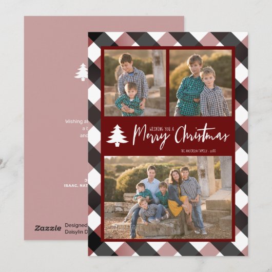 Buffalo Check Plaid 3 Foto's Kerst Feestdagenkaart (Voorkant / Achterkant)