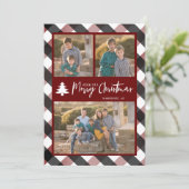 Buffalo Check Plaid 3 Foto's Kerst Feestdagenkaart (Staand voorkant)