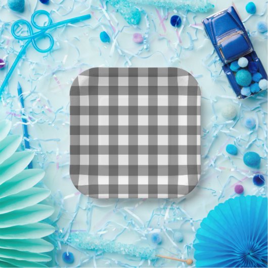 Buffalo Check Plaid Black and White Papieren Bordje (Feest)