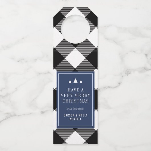 Buffalo Check Plaid Christmas Gepersonaliseerd cad Flessenhanger (Voorkant)