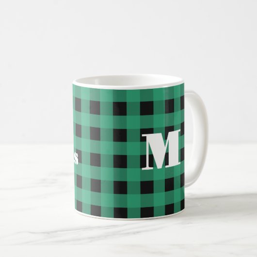 Buffalo Check Plaid Custom Monogram Kerst Koffiemok (Voorkant rechts)