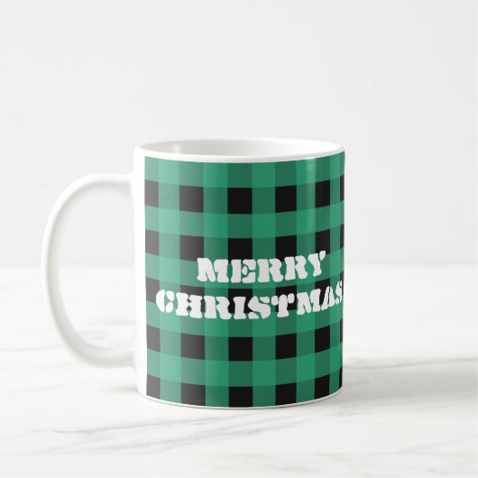 Buffalo Check Plaid Custom Monogram Kerst Koffiemok (Links)