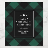 Buffalo Check Plaid Deep Blauwgroen Personaliseer  Wijn Etiket (Enkel label)