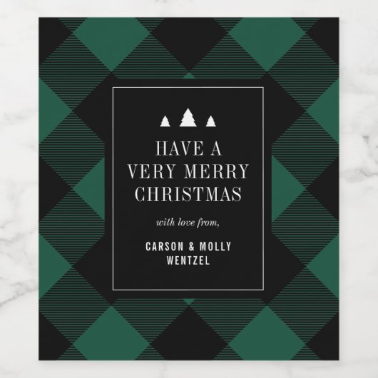 Buffalo Check Plaid Deep Blauwgroen Personaliseer  Wijn Etiket (Enkel label)