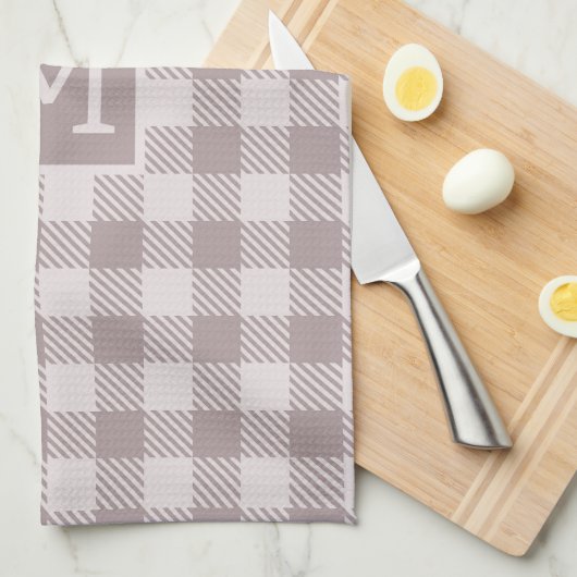 Buffalo check plaid gingham check beige monogram theedoek (Quarter Fold)