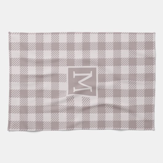 Buffalo check plaid gingham check beige monogram theedoek (Horizontaal)