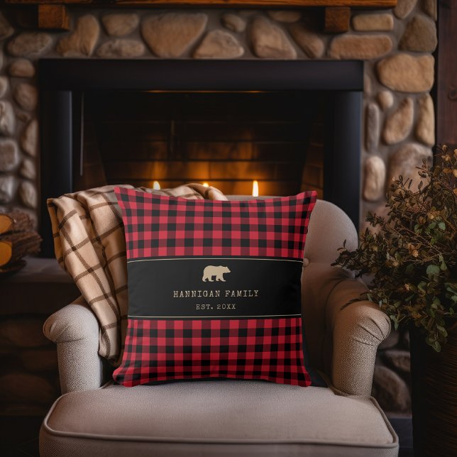 Buffalo Check Plaid Rustiek Rood en Zwart Familie Kussen (Creator heeft geüpload)