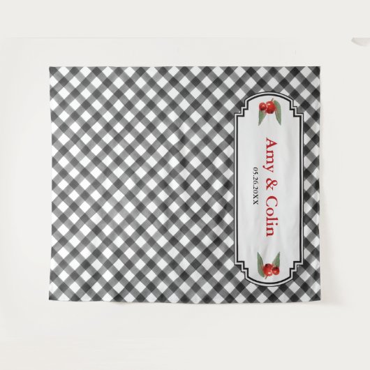 Buffalo Check Plaid Zwart & Wit Trouwdouche Wandkleed (Voorkant (horizontaal))