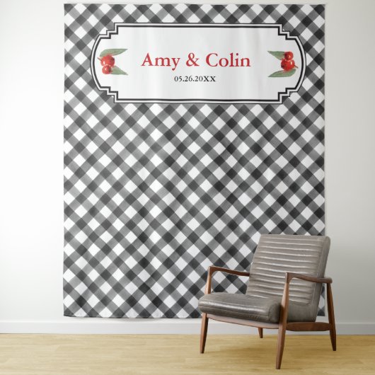 Buffalo Check Plaid Zwart & Wit Trouwdouche Wandkleed (In situ)