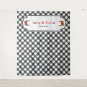 Buffalo Check Plaid Zwart & Wit Trouwdouche Wandkleed (Voorkant)