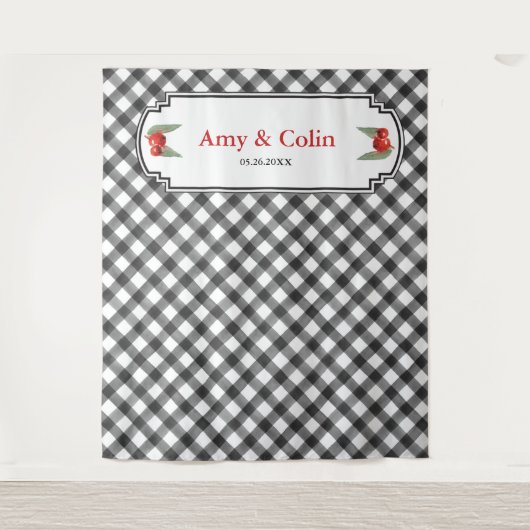 Buffalo Check Plaid Zwart & Wit Trouwdouche Wandkleed (Voorkant)