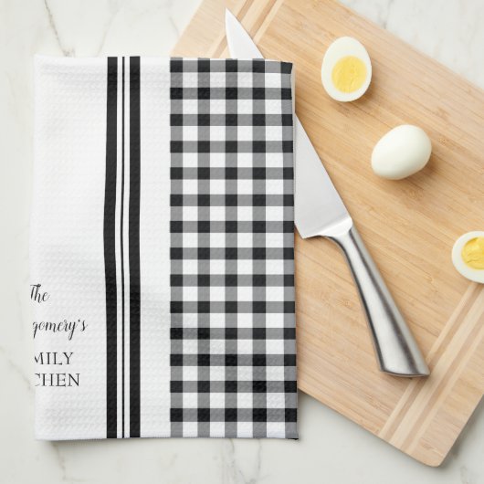 Buffalo Check Plays Black | Naam witte familie Theedoek (Quarter Fold)