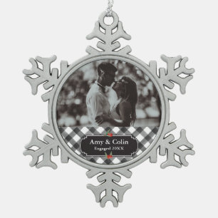 Buffalo Check Plays Black & White Engaged Fiance Tin Sneeuwvlok Ornament