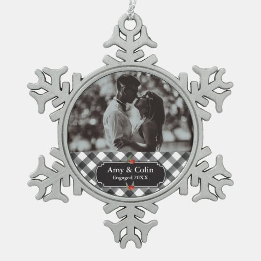 Buffalo Check Plays Black & White Engaged Fiance Tin Sneeuwvlok Ornament (Voorkant)