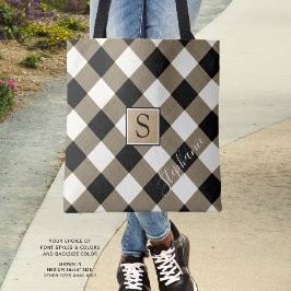 Buffalo Check Pset Brown Black Monogram Naam Tote Bag