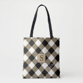 Buffalo Check Pset Brown Black Monogram Naam Tote Bag (Voorkant)