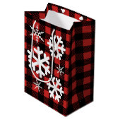 Buffalo Check Pset & White Snowflakes Medium Cadeauzakje (Voorkant Gekanteld)