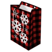 Buffalo Check Pset & White Snowflakes Medium Cadeauzakje (Achterkant Gekanteld)