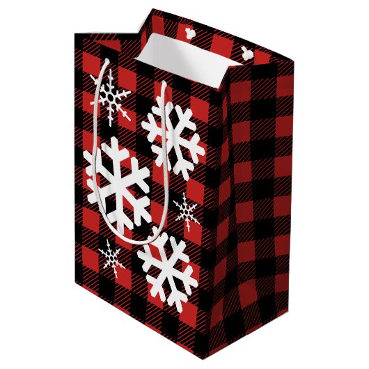 Buffalo Check Pset & White Snowflakes Medium Cadeauzakje (Achterkant Gekanteld)