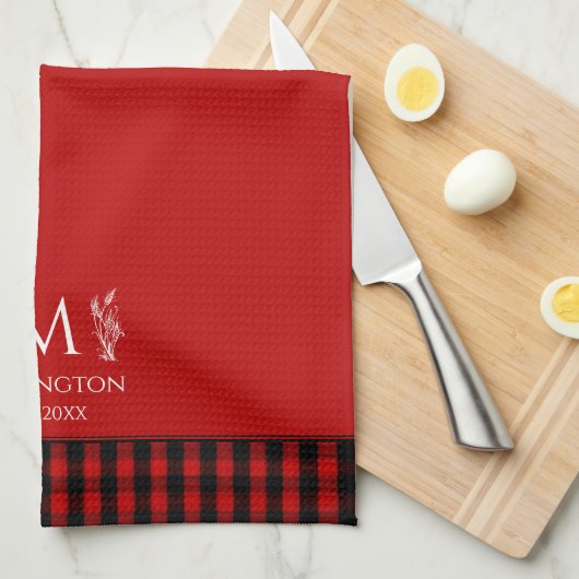 Buffalo Check Rood en Zwart Geplaatst Custom Monog Theedoek (Quarter Fold)