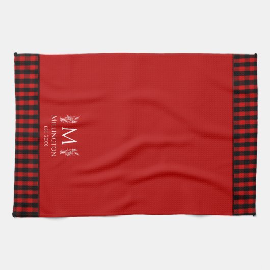 Buffalo Check Rood en Zwart Geplaatst Custom Monog Theedoek (Horizontaal)
