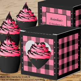 Buffalo Check - Roze en Zwart - Hart Favor Doos Bedankdoosjes