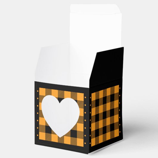 Buffalo Check - Sinaasappel en zwart - Heart Favor Bedankdoosjes (Geopend)