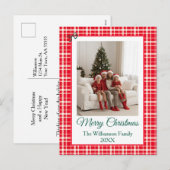 Buffalo Check Style Foto Lijst Vrolijk Kerstfeest Feestdagenkaart (Voorkant / Achterkant)