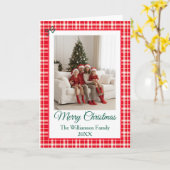 Buffalo Check Style Foto Lijst Vrolijk Kerstfeest Kaart (Gele Bloem)