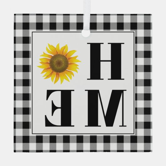 Buffalo check sunflower "Home" Glas Ornament (Achterkant)